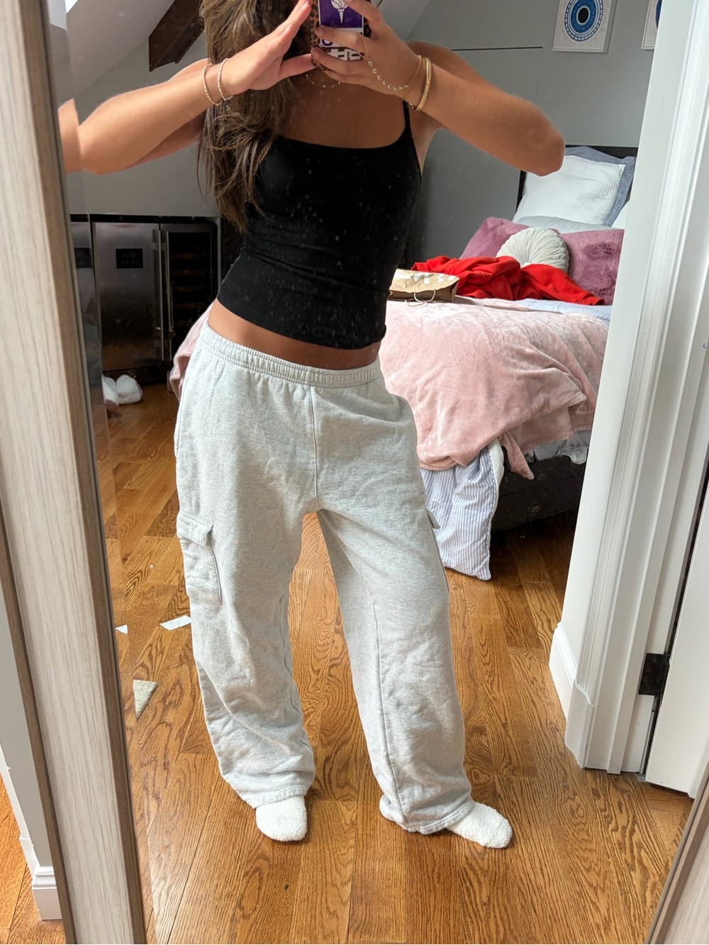 Brandy Melville Cozy Light Gray Cargo Sweatpants